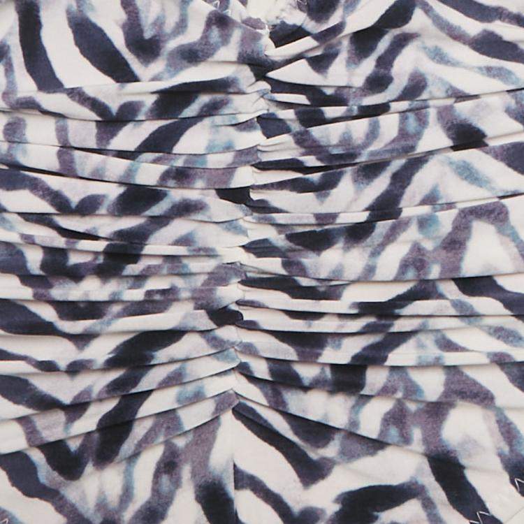 Pre Owned Norma Kamali White/Blue Chevron Zebra Print Jersey Halter Slinky Marissa Swimsuit XL