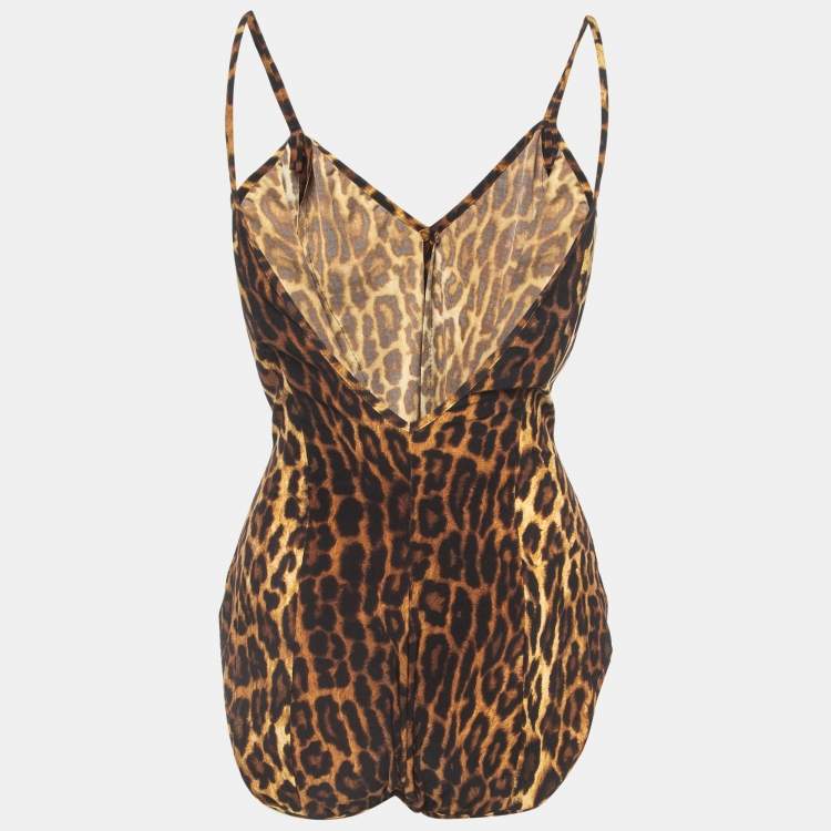 Pre Owned Norma Kamali Beige Leopard Print Strappy Wonderwoman Mio  Swimsuit XL