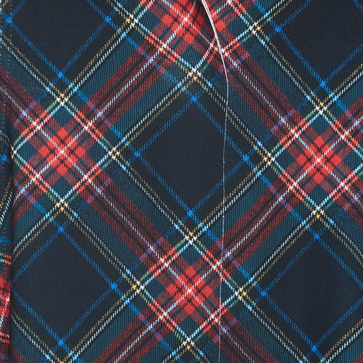Pre Owned Norma Kamali Multicolor Plaid Jersey Peplum Jacket L