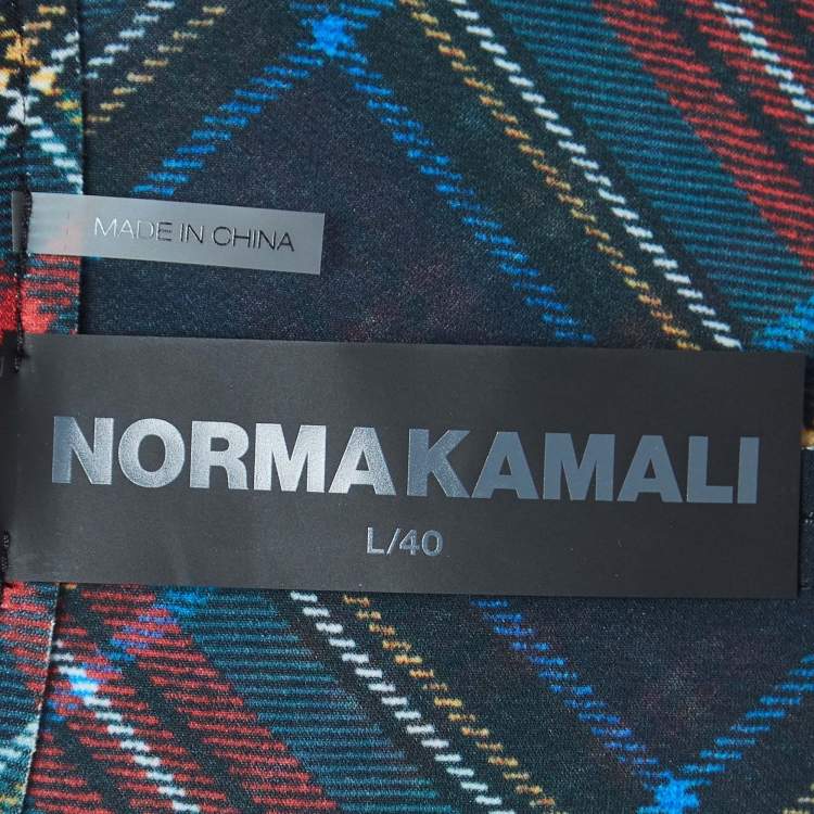Pre Owned Norma Kamali Multicolor Plaid Jersey Peplum Jacket L