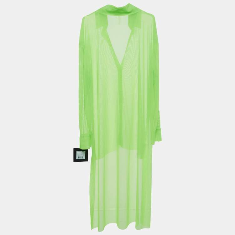 Pre Owned Norma Kamali Green Tulle Hi Low Sheer Oversized Shirt M