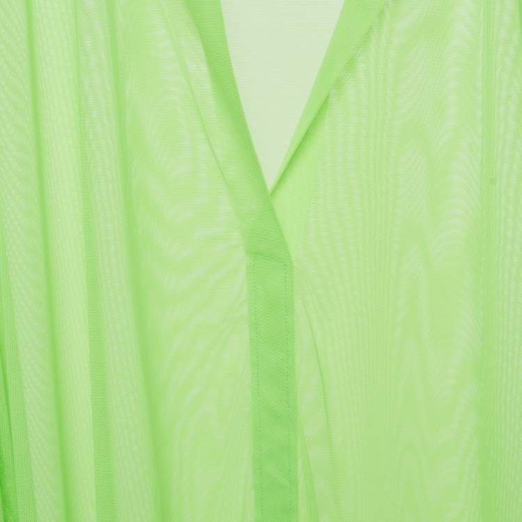 Pre Owned Norma Kamali Green Tulle Hi Low Sheer Oversized Shirt M