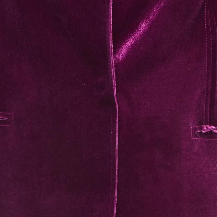 Pre Owned Norma Kamali Burgundy Velvet  Single Breasted Blazer & Pant Set M
