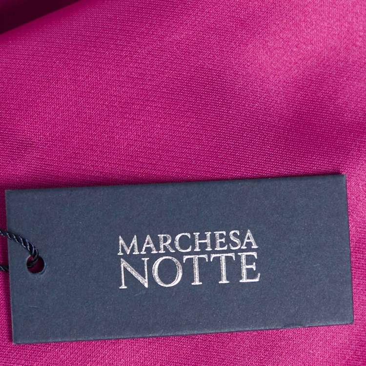 Pre Owned Notte By Marchesa Fuchsia Pink Duchess Satin Floral Applique One Shoulder Gown M