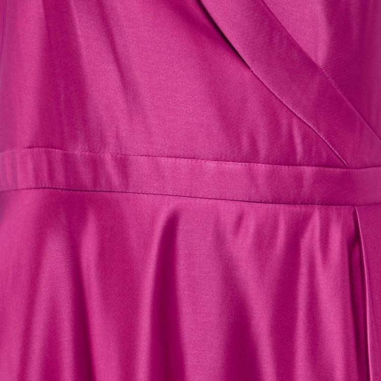 Pre Owned Notte By Marchesa Fuchsia Pink Duchess Satin Floral Applique One Shoulder Gown M