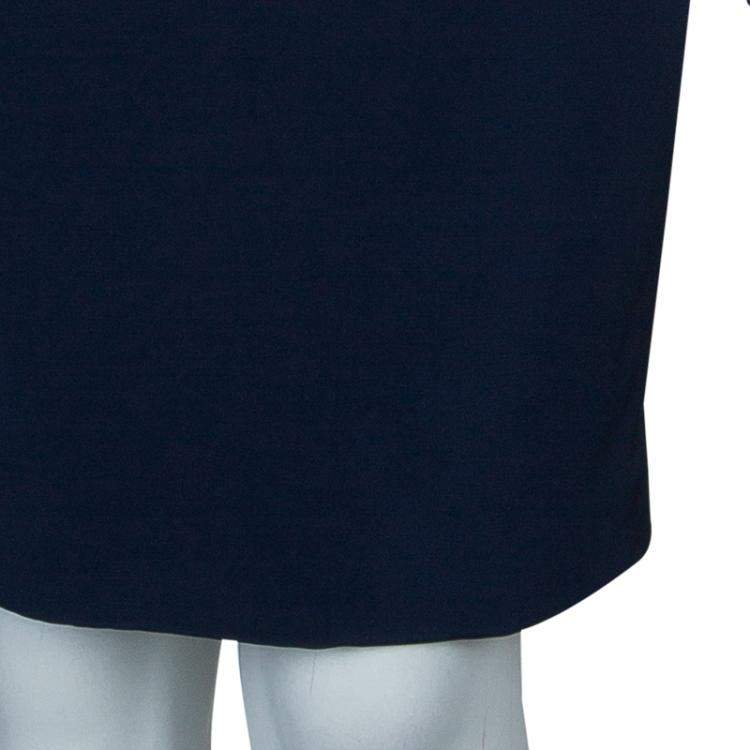 Pre Owned Notte By Marchesa Navy Blue Strapless Satin and Silk Dress L