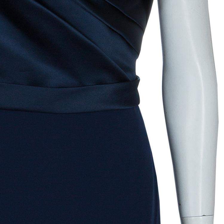 Pre Owned Notte By Marchesa Navy Blue Strapless Satin and Silk Dress L