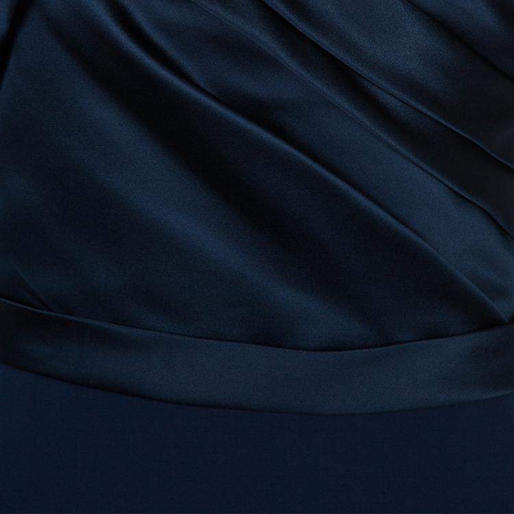 Pre Owned Notte By Marchesa Navy Blue Strapless Satin and Silk Dress L