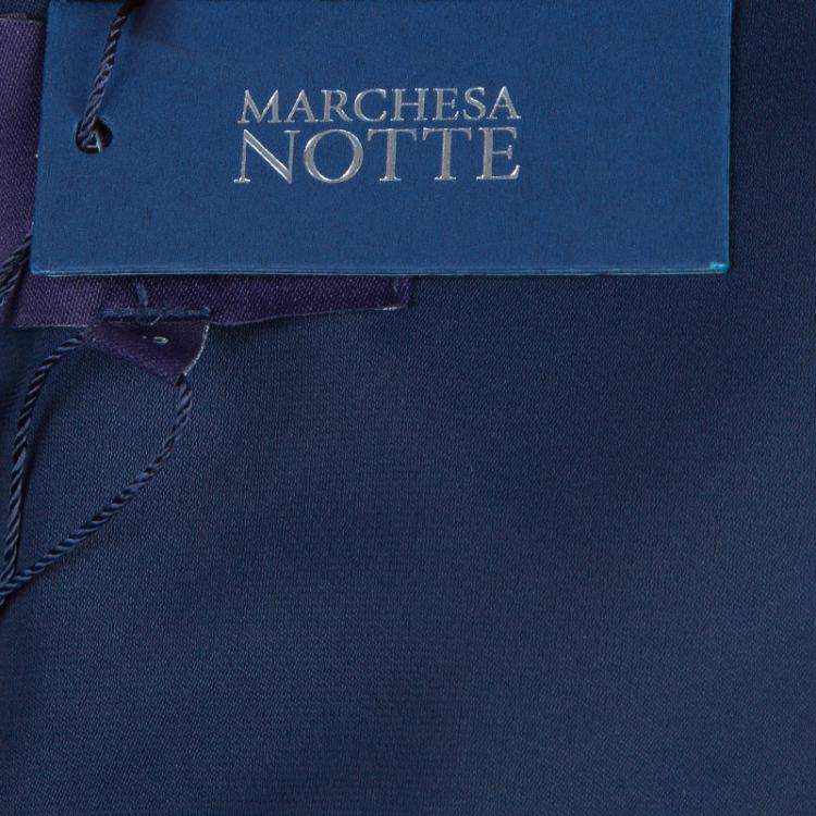 Pre Owned Notte By Marchesa Navy Blue Strapless Satin and Silk Dress L