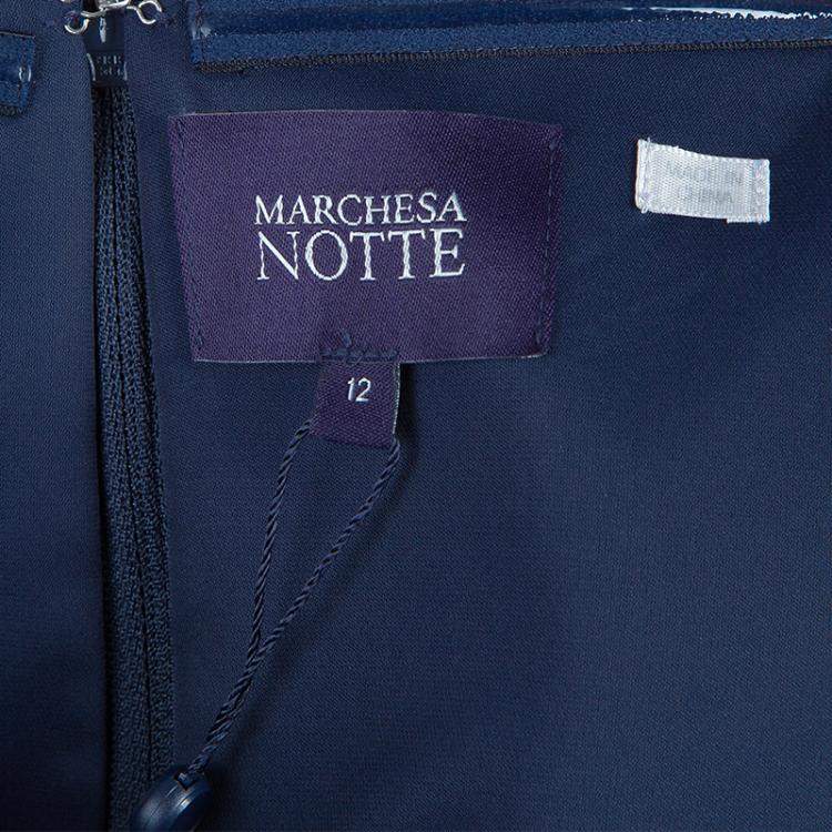 Pre Owned Notte By Marchesa Navy Blue Strapless Satin and Silk Dress L
