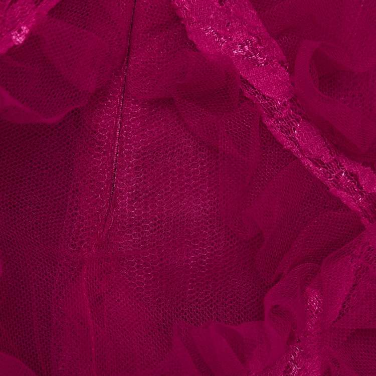Pre Owned Notte By Marchesa Pink Tulle Ruffle Detailed Sleeveless Gown M