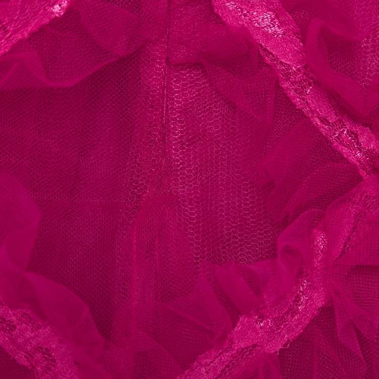 Pre Owned Notte By Marchesa Pink Tulle Ruffle Detailed Sleeveless Gown M