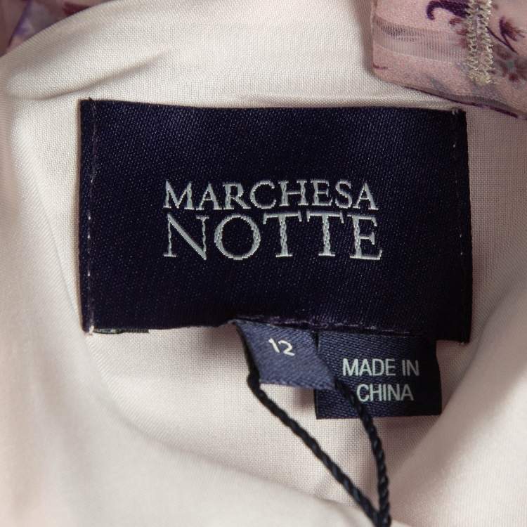 Pre Owned Notte By Marchesa Pink Floral print Crepe Tiered Midi Dress