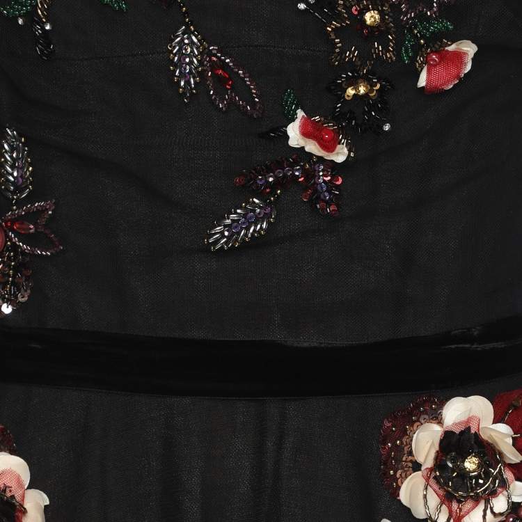 Pre Owned Notte By Marchesa Black Mesh Embellished Maxi Dress S