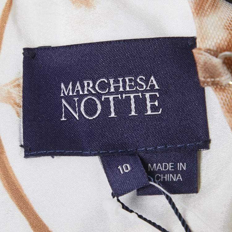 Pre Owned Notte By Marchesa White Printed Tulle Tiered Midi Dress L