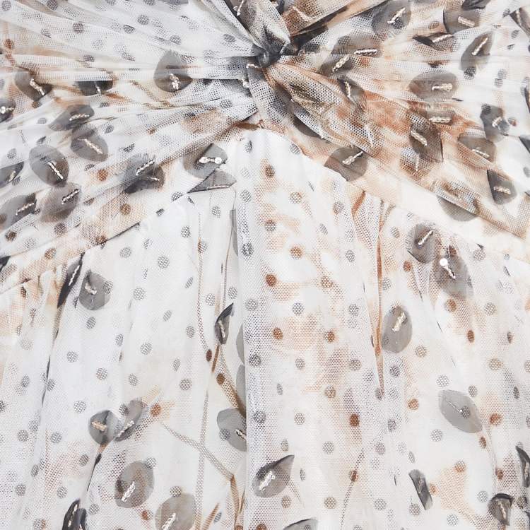 Pre Owned Notte By Marchesa White Printed Tulle Tiered Midi Dress L