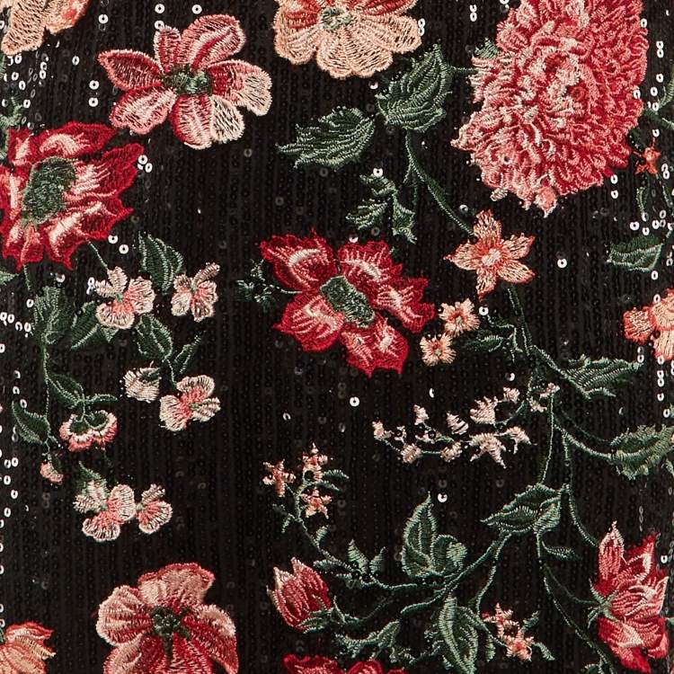 Pre Owned Notte By Marchesa Black Sequin Embroidered Halter Neck Gown S