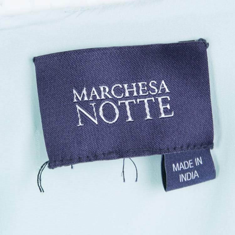 Pre Owned Notte By Marchesa Light Blue Embroidered Embellished Long Sleeve Tulle Dress M