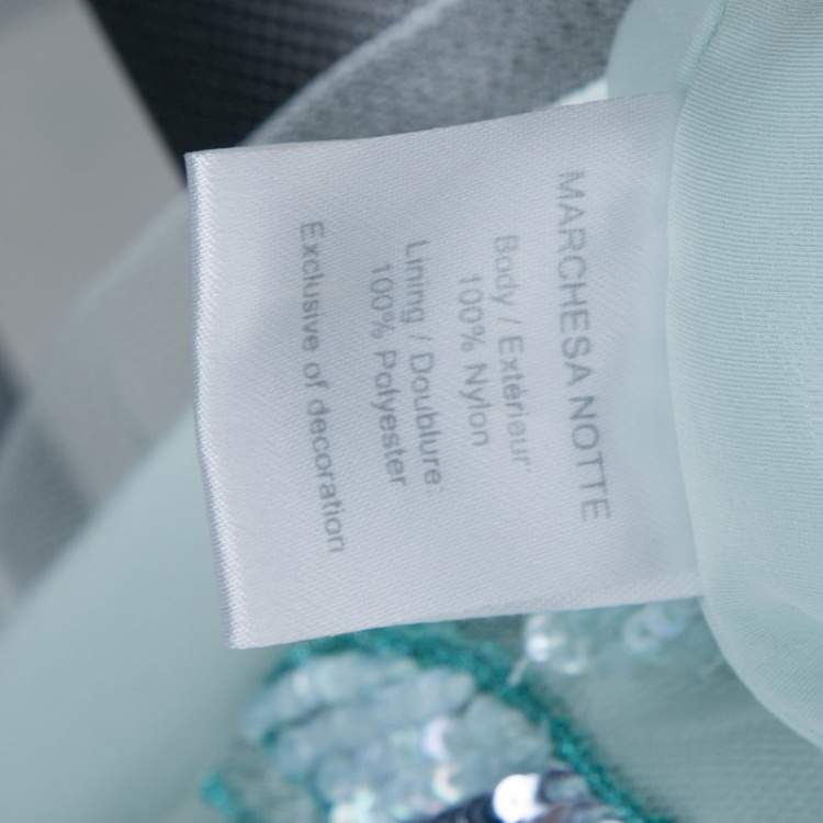 Pre Owned Notte By Marchesa Light Blue Embroidered Embellished Long Sleeve Tulle Dress M