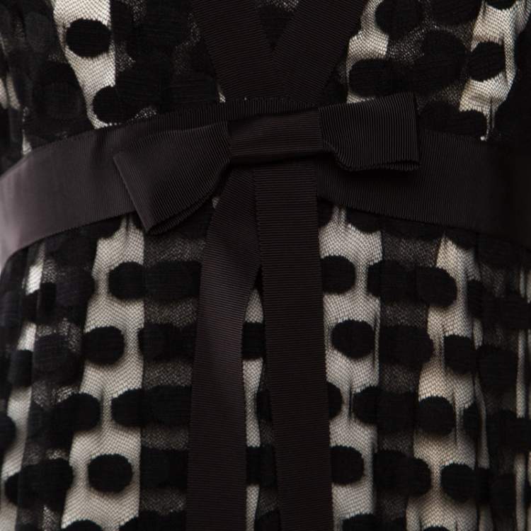 Pre Owned Notte By Marchesa Black Polka Dotted Tulle Bow Detail Gown M