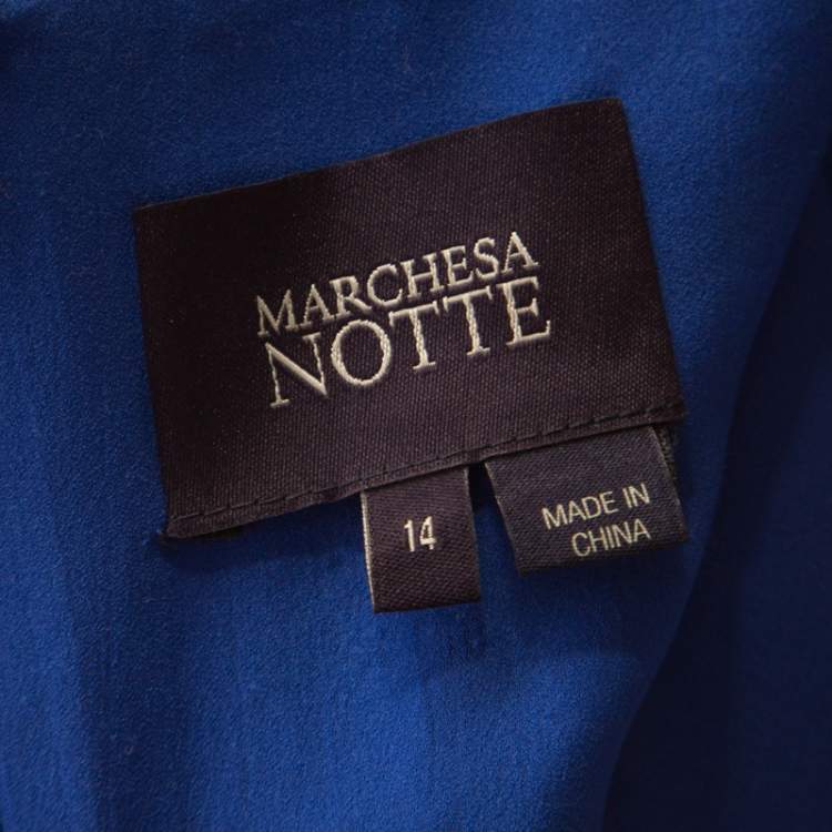 مملوكة مسبقًا Notte By Marchesa Blue Cutout Floral Embroidered Cap Sleeve Flounce Dress XL