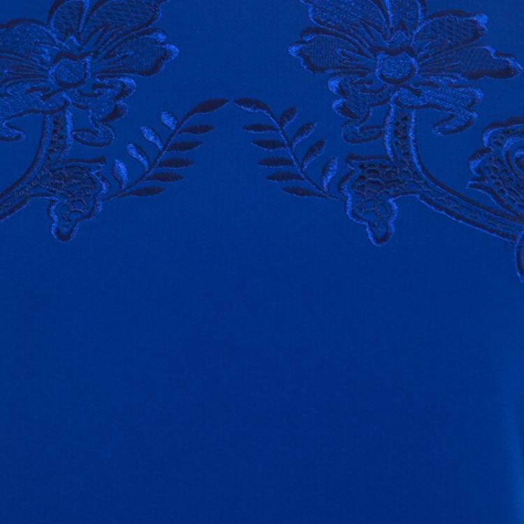 مملوكة مسبقًا Notte By Marchesa Blue Cutout Floral Embroidered Cap Sleeve Flounce Dress XL