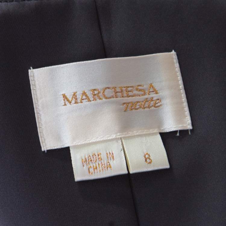 Pre Owned Notte by Marchesa Grey Silk Pleated Bodice Bow Detail Strapless Gown M