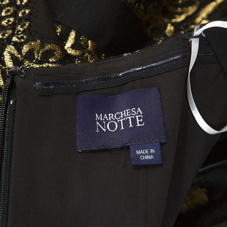 Pre Owned Notte By Marchesa Black and Gold Lace and Tulle Gown M