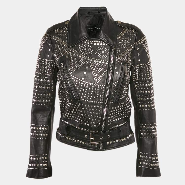 مملوكة مسبقًا Nour Hammour Black Studded Leather Zip-Up Jacket S