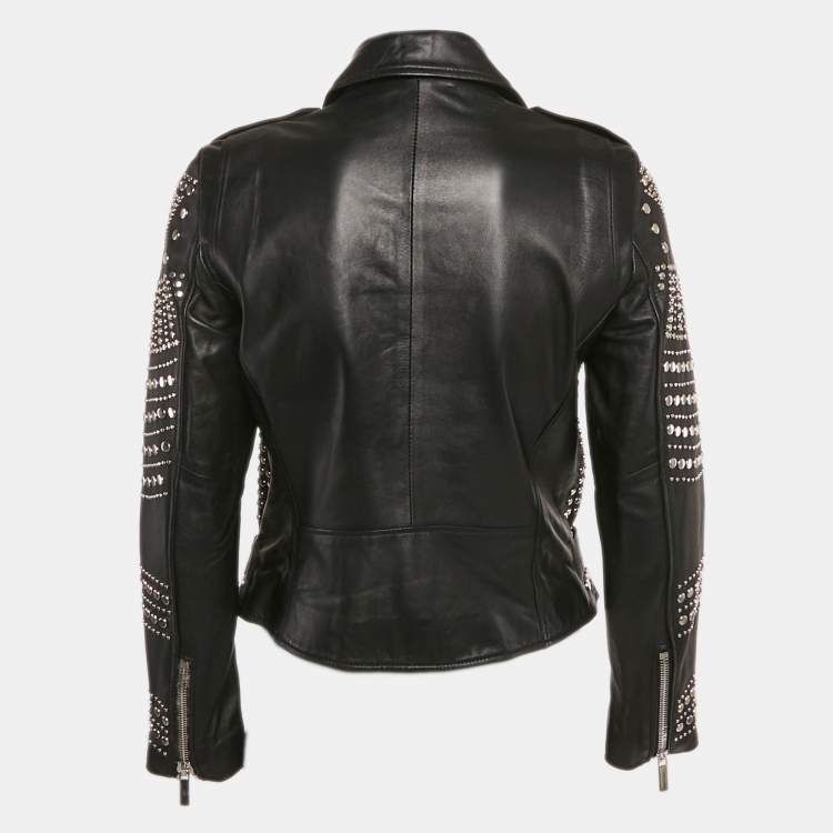 مملوكة مسبقًا Nour Hammour Black Studded Leather Zip-Up Jacket S