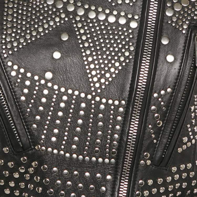 مملوكة مسبقًا Nour Hammour Black Studded Leather Zip-Up Jacket S