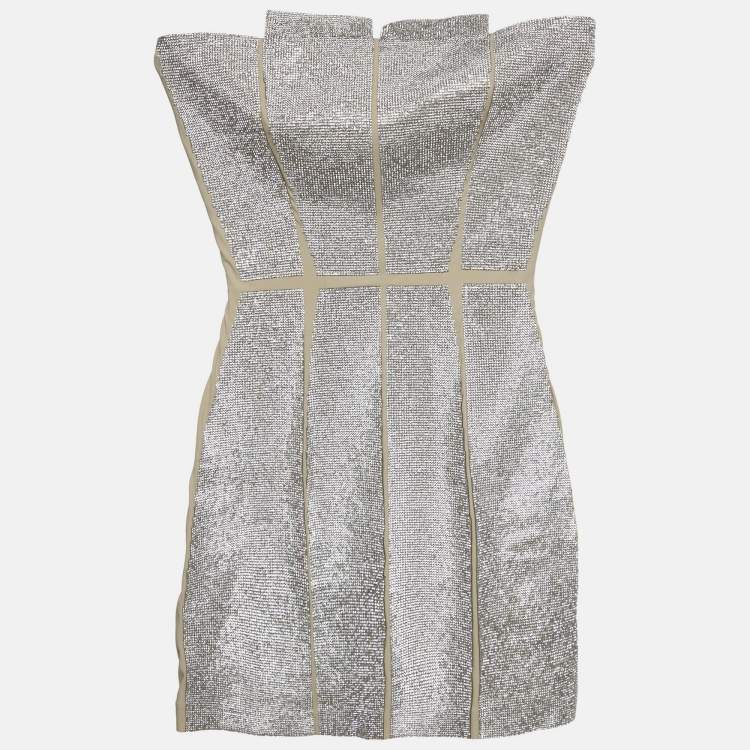 مملوكة مسبقًا Nué Beige Rhinestone Embellished Jersey Strapless Mini Dress S