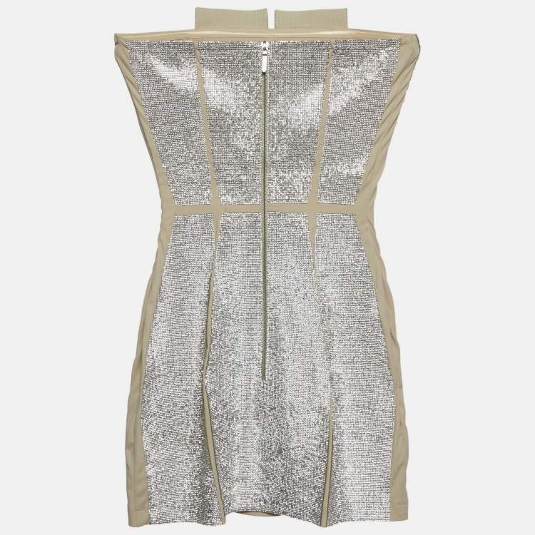 مملوكة مسبقًا Nué Beige Rhinestone Embellished Jersey Strapless Mini Dress S