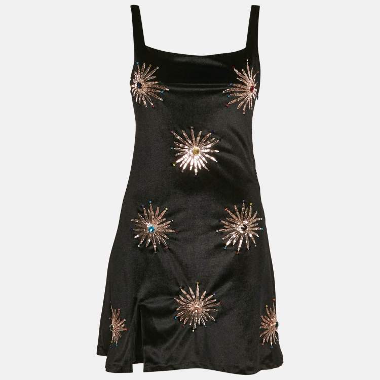 Pre Owned Oceanus Swimwear Black Velvet Embellished Mini Dress S