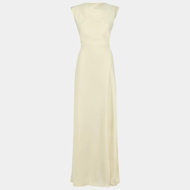 مملوكة مسبقًا Oddmuse Butter Cream Crepe The Ultimate Muse Drape Maxi Dress XS
