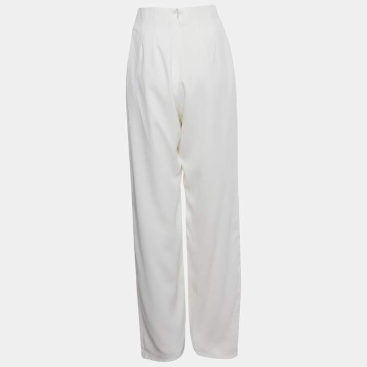 Pre Owned Oddmuse White Crepe High-Rise Wide Leg Trousers S