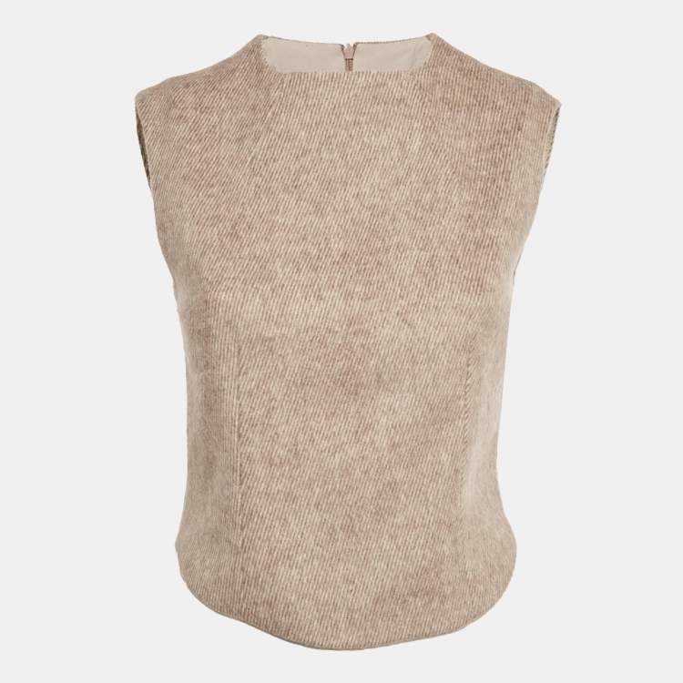 Pre Owned Oddmuse Beige Gabardine Sleeveless Top S