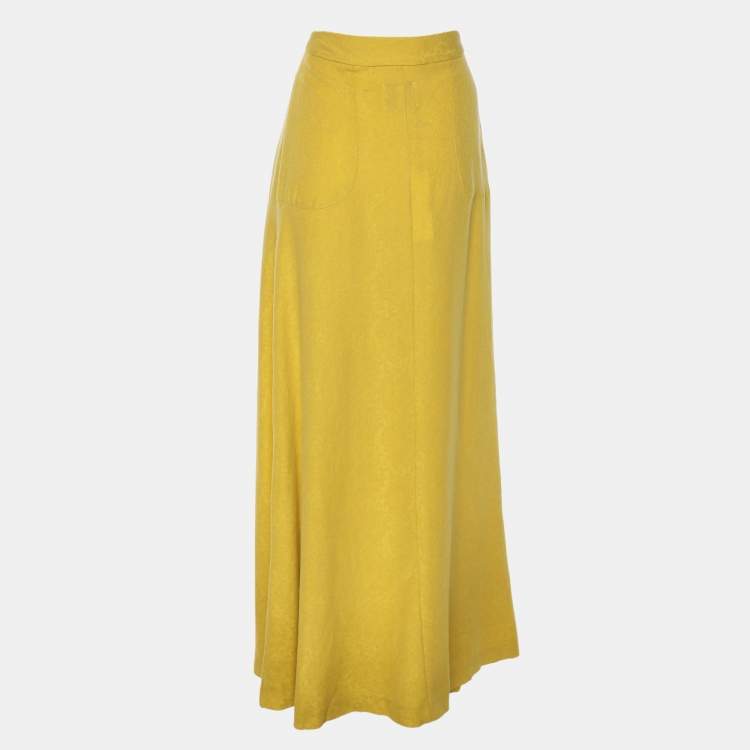 Pre Owned ODYLYNE Yellow Jacquard Wilsonia Maxi Skirt S