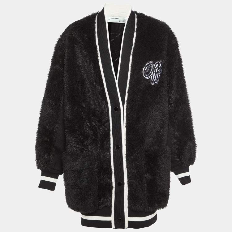 Pre Owned Off-White Black Faux Fur Oversized Sweater Cardigan M