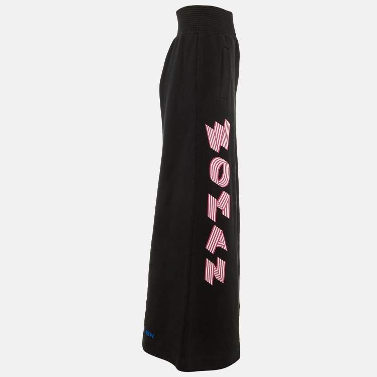Pre Owned Off-White Black Woman Print Cotton Wide Leg Trousers S