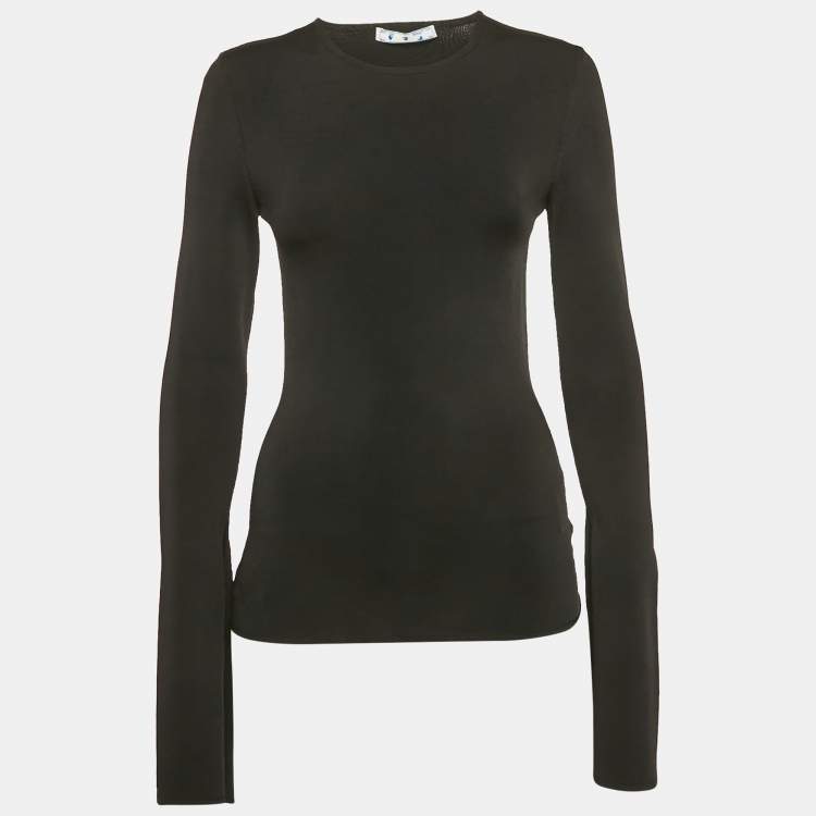 Pre Owned Off-White Black Rib Knit Back Open Fitted Top S