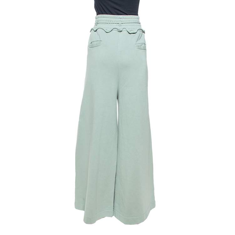 Pre Owned Off-White Sage Green Off Print Cotton Wide Leg Sweatpants L