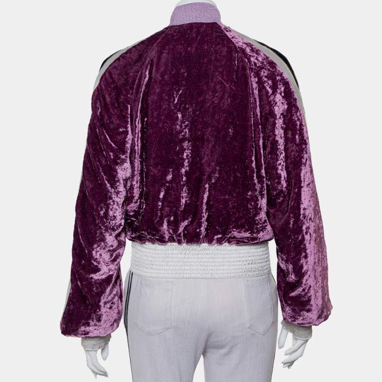 Pre Owned Off-White Purple Crushed Velvet Zipper Front Bomber Jacket M
