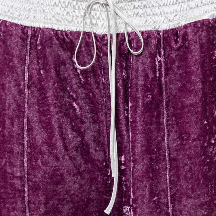 Pre Owned Off-White Purple Crushed Velvet Wide Leg Track Pants M