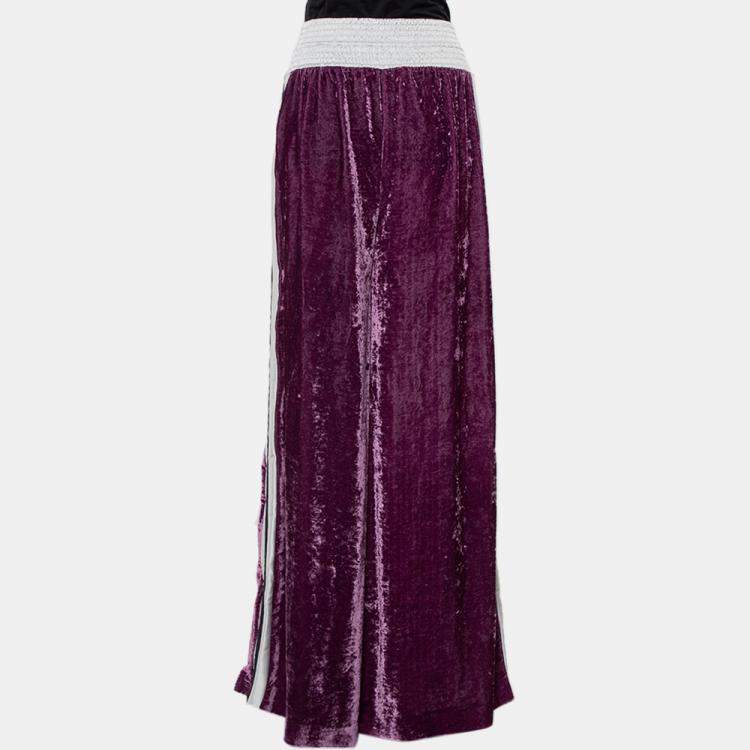 Pre Owned Off-White Purple Crushed Velvet Wide Leg Track Pants M