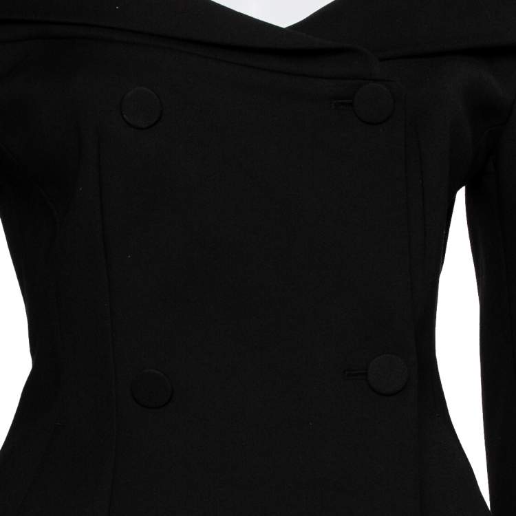 Pre Owned Off-White Black Crepe Off Shoulder Asymmetrical Hem Blazer M