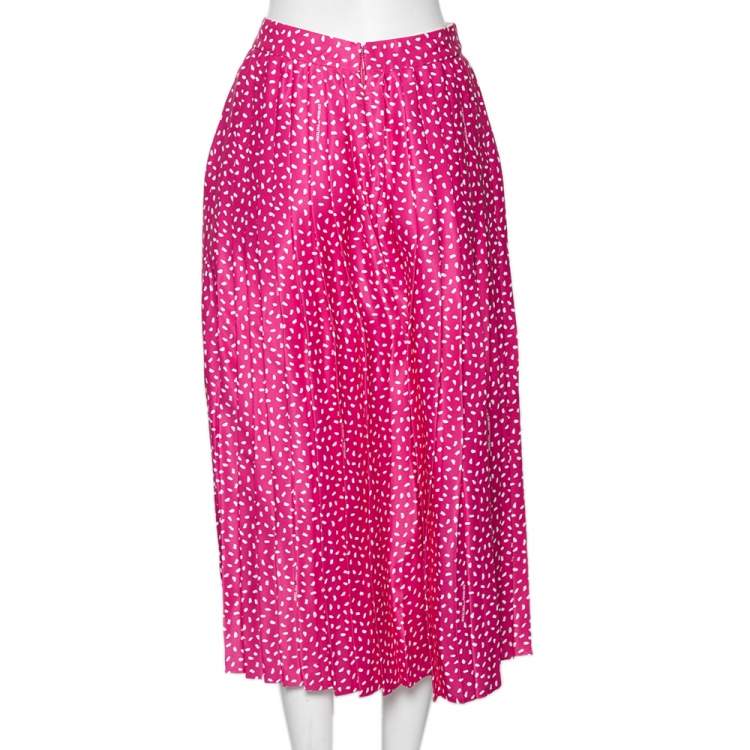 Pre Owned Off-White Pink Printed Satin Plisse Wide Leg Culottes M