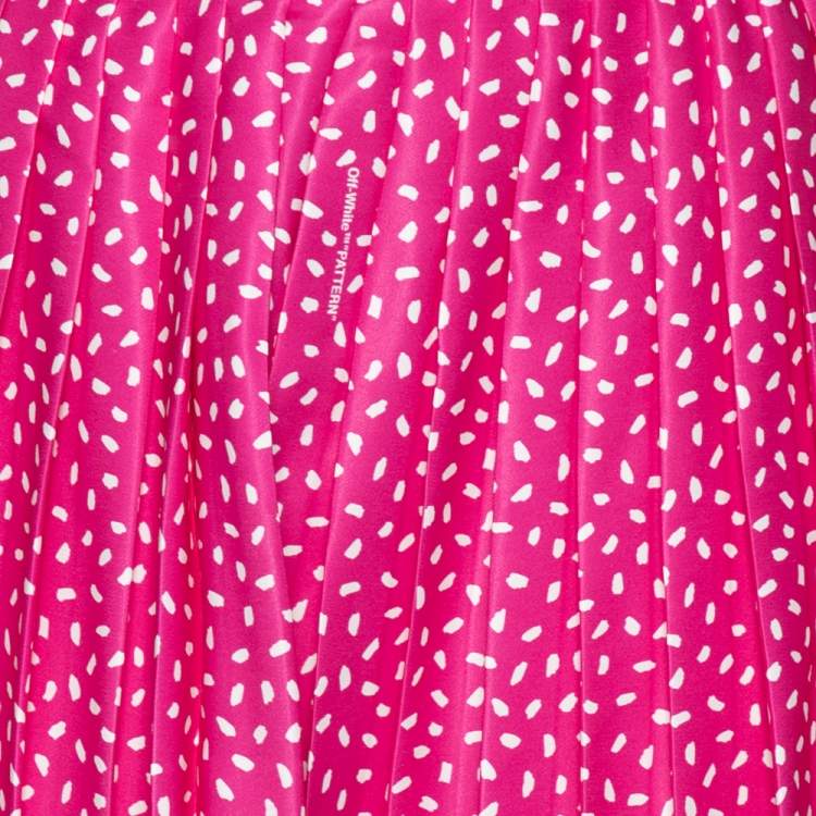 Pre Owned Off-White Pink Printed Satin Plisse Wide Leg Culottes M