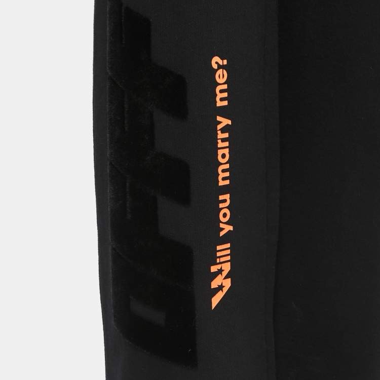 Pre Owned Off-White Black Printed Cotton Knit Wide-Leg Sweat Pants S