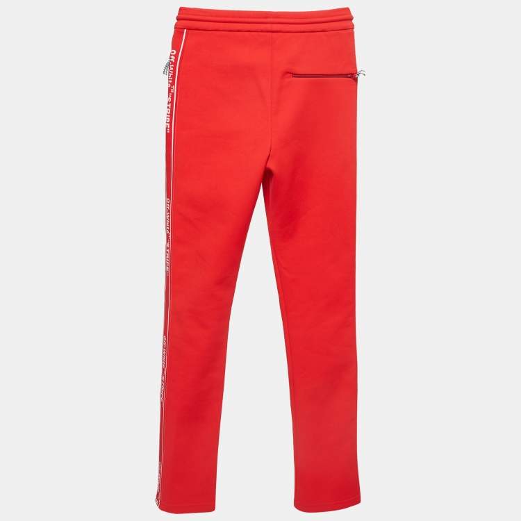 Pre Owned Off-White Red Jersey Logo Tape Track Pants XXS